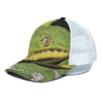 Emerald Tree Boa Snake Print White Mesh Trucker Cap