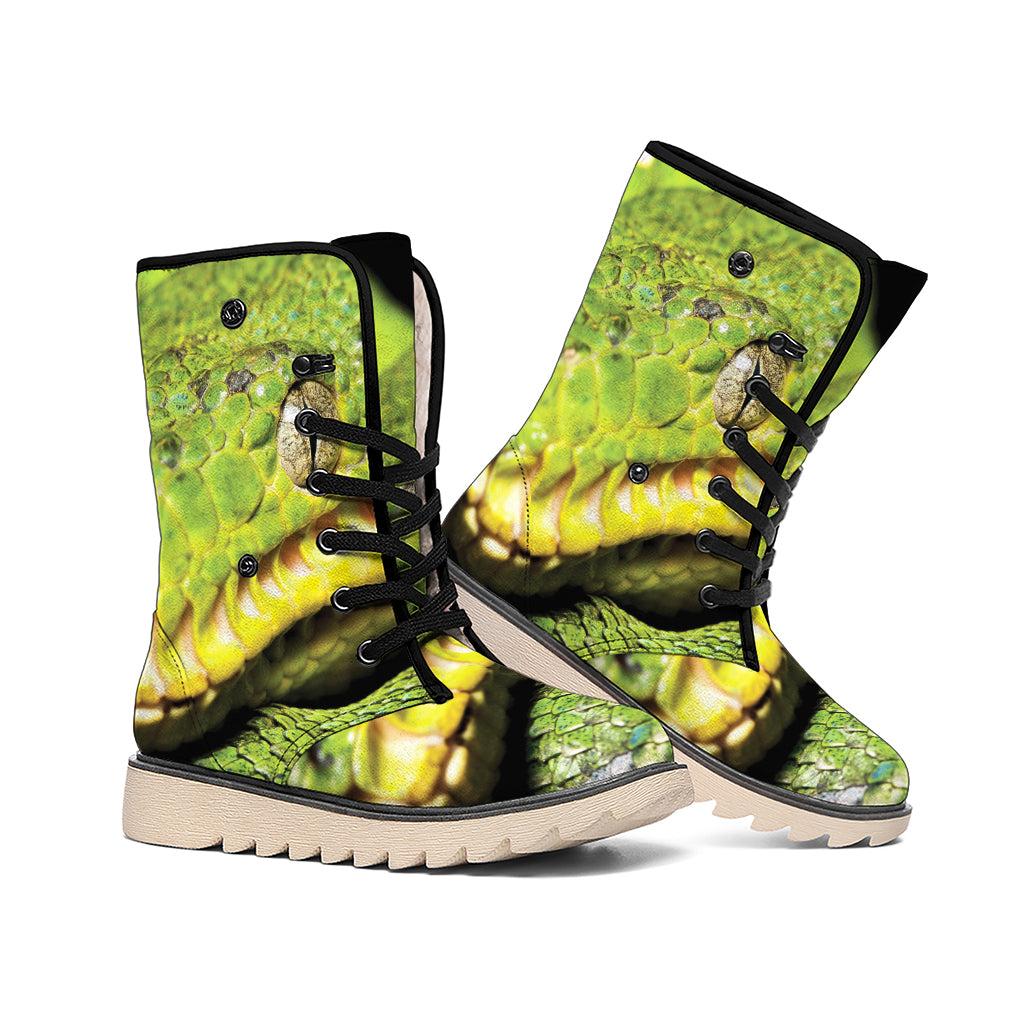Emerald Tree Boa Snake Print Winter Boots