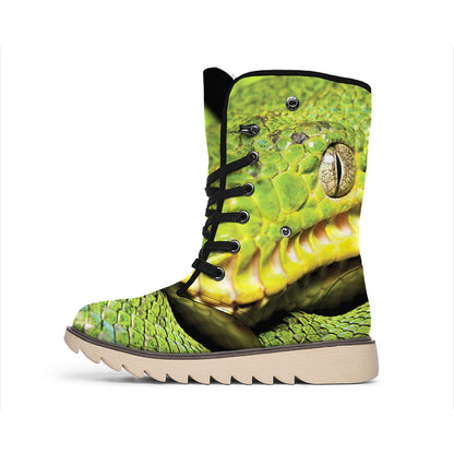 Emerald Tree Boa Snake Print Winter Boots