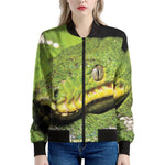 Emerald Tree Boa Snake Print Women's Bomber Jacket