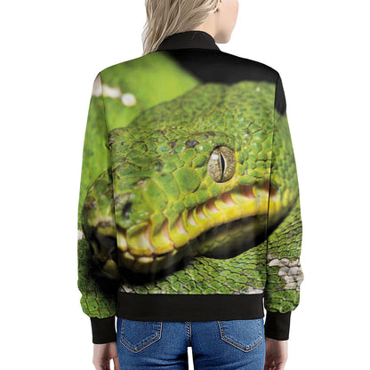 Emerald Tree Boa Snake Print Women's Bomber Jacket