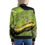 Emerald Tree Boa Snake Print Women's Bomber Jacket