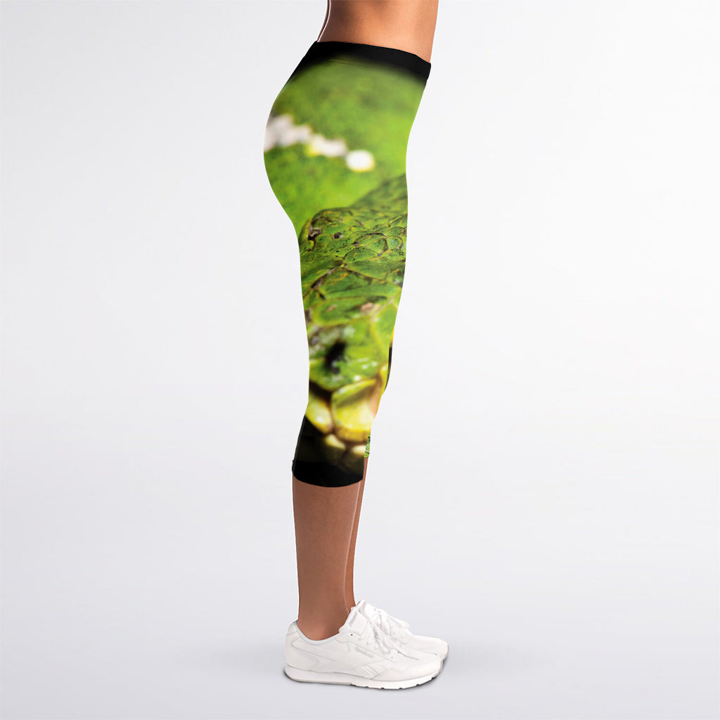 Emerald Tree Boa Snake Print Women's Capri Leggings