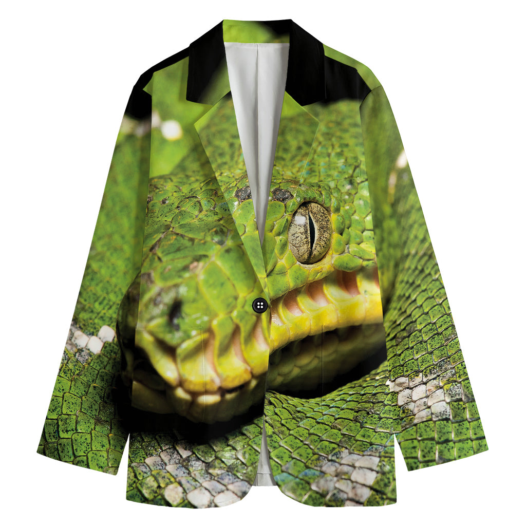 Emerald Tree Boa Snake Print Women's Cotton Blazer