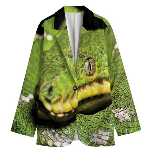 Emerald Tree Boa Snake Print Women's Cotton Blazer