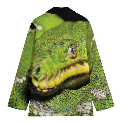 Emerald Tree Boa Snake Print Women's Cotton Blazer