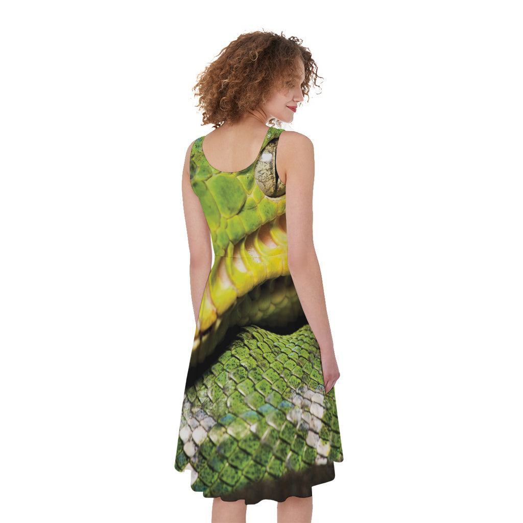 Emerald Tree Boa Snake Print Women's Sleeveless Dress