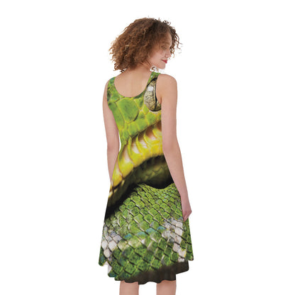 Emerald Tree Boa Snake Print Women's Sleeveless Dress