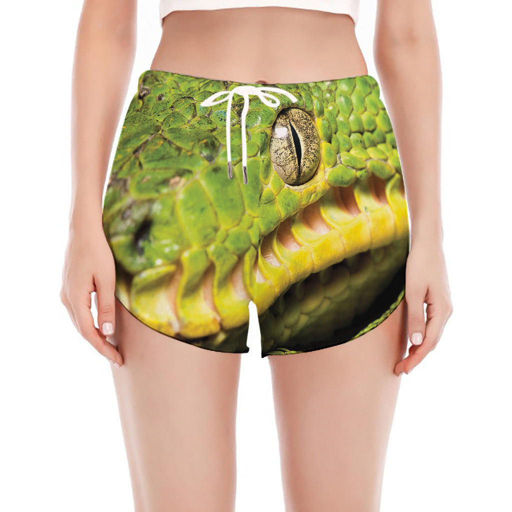 Emerald Tree Boa Snake Print Women's Split Running Shorts