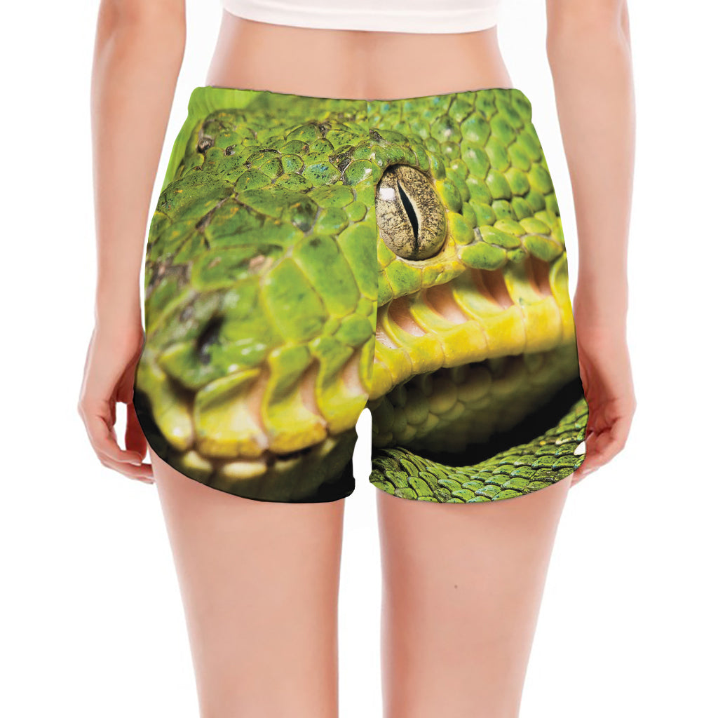 Emerald Tree Boa Snake Print Women's Split Running Shorts