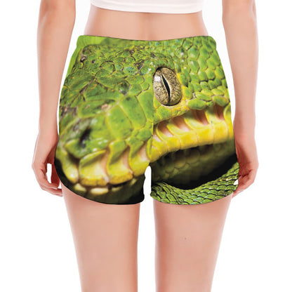 Emerald Tree Boa Snake Print Women's Split Running Shorts