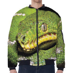 Emerald Tree Boa Snake Print Zip Sleeve Bomber Jacket