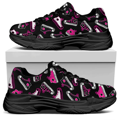 Emo Shoes Pattern Print Black Chunky Shoes