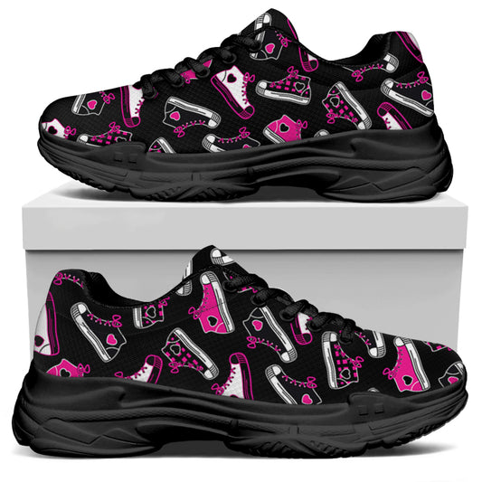 Emo Shoes Pattern Print Black Chunky Shoes