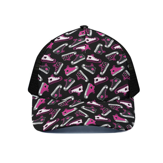 Emo Shoes Pattern Print Black Mesh Trucker Cap