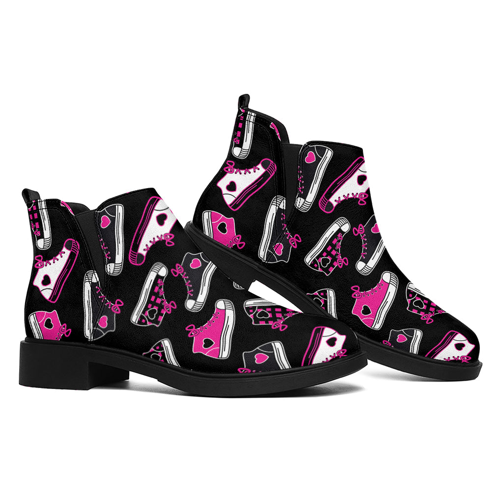 Emo Shoes Pattern Print Flat Ankle Boots