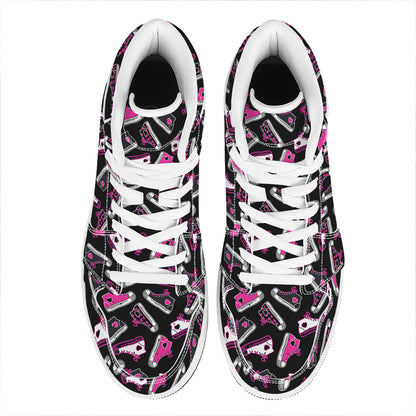 Emo Shoes Pattern Print High Top Leather Sneakers