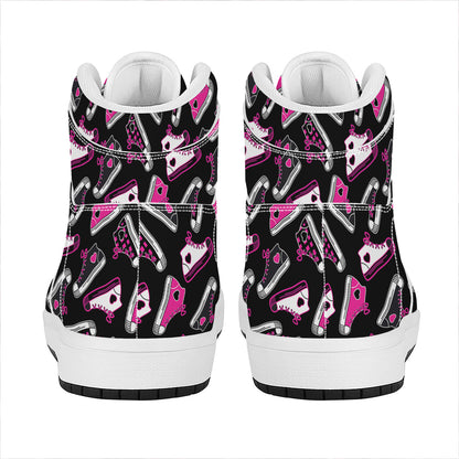 Emo Shoes Pattern Print High Top Leather Sneakers