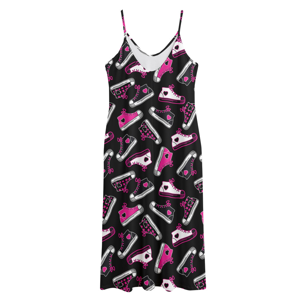 Emo Shoes Pattern Print Jersey Midi Cami Dress