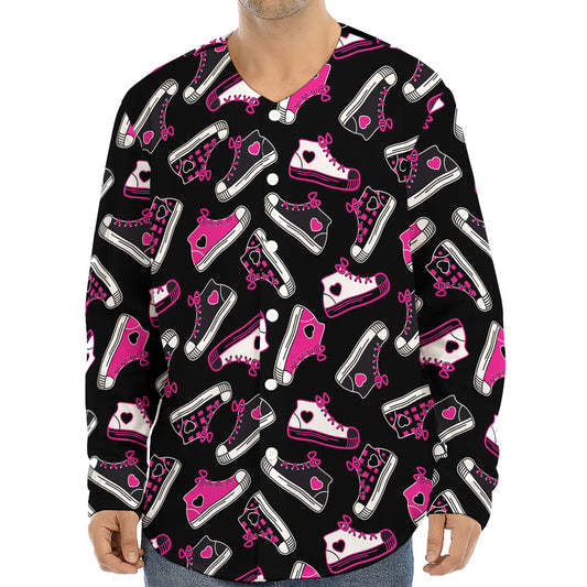 Emo Shoes Pattern Print Long Sleeve Baseball Jersey