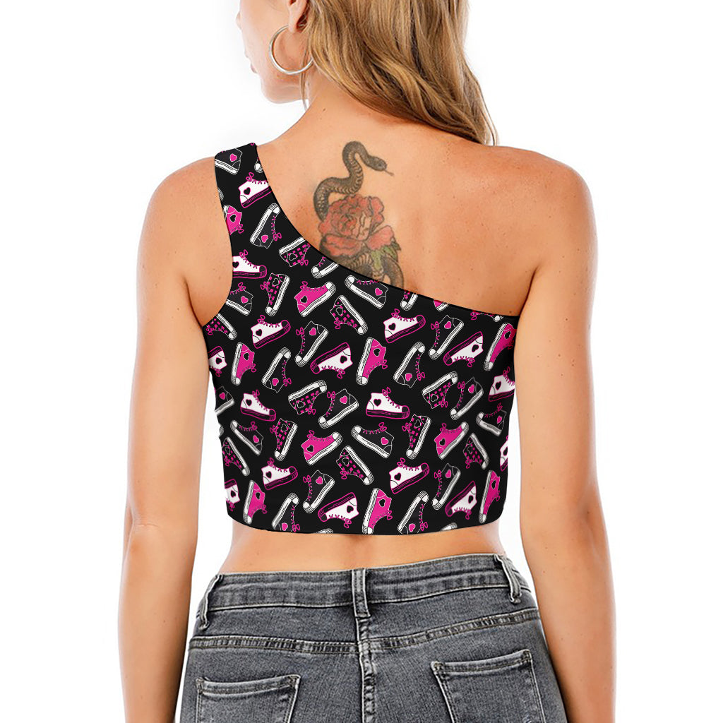 Emo Shoes Pattern Print One Shoulder Crop Top