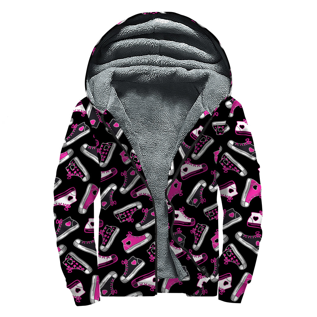 Emo Shoes Pattern Print Sherpa Lined Zip Up Hoodie