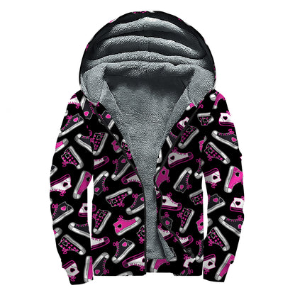 Emo Shoes Pattern Print Sherpa Lined Zip Up Hoodie
