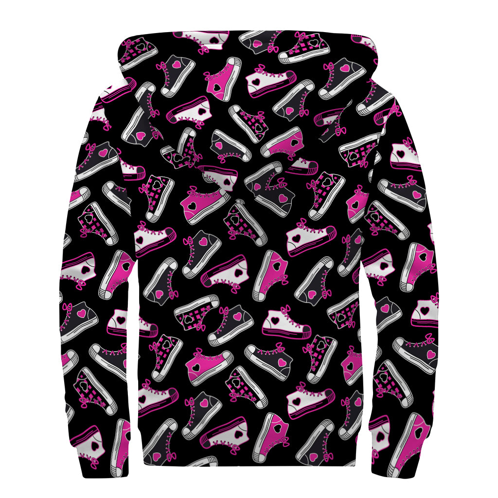 Emo Shoes Pattern Print Sherpa Lined Zip Up Hoodie