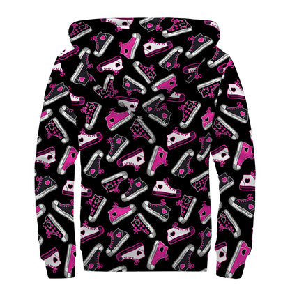 Emo Shoes Pattern Print Sherpa Lined Zip Up Hoodie