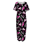 Emo Shoes Pattern Print Short Sleeve Long Nightdress