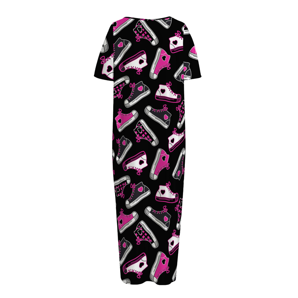 Emo Shoes Pattern Print Short Sleeve Long Nightdress