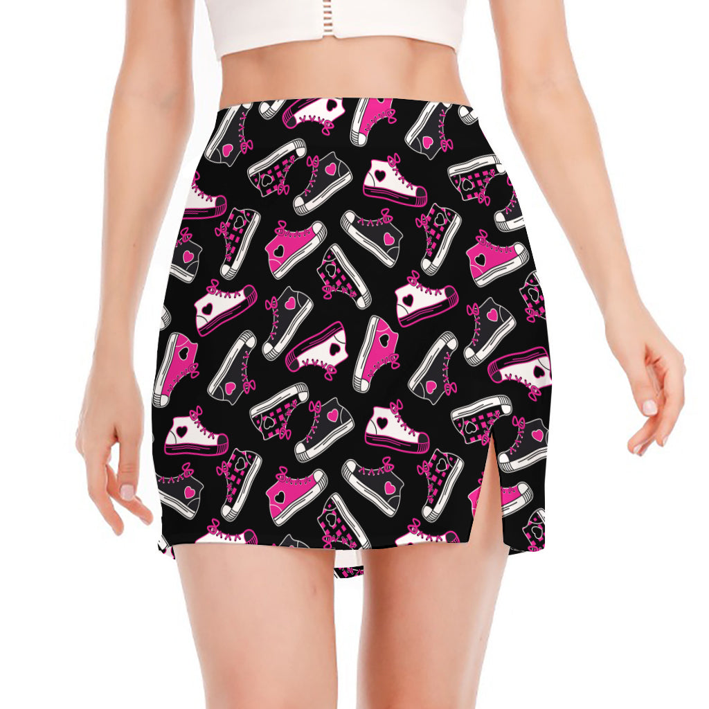 Emo Shoes Pattern Print Side Slit Mini Skirt