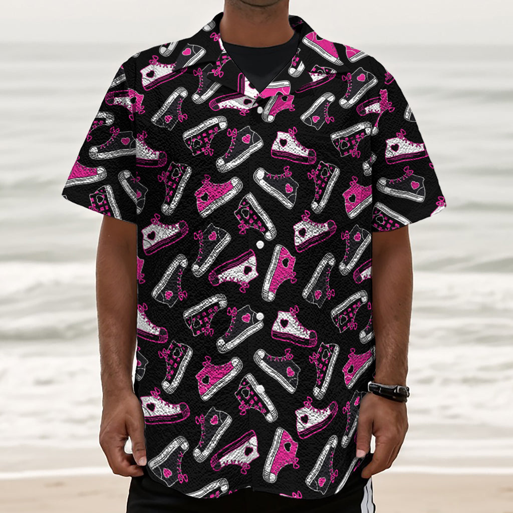 Emo Shoes Pattern Print Textured Short Sleeve Shirt