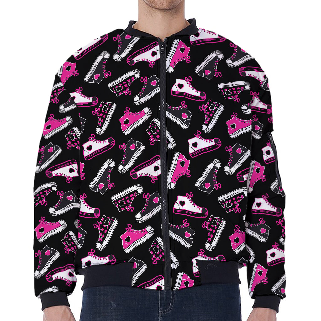 Emo Shoes Pattern Print Zip Sleeve Bomber Jacket