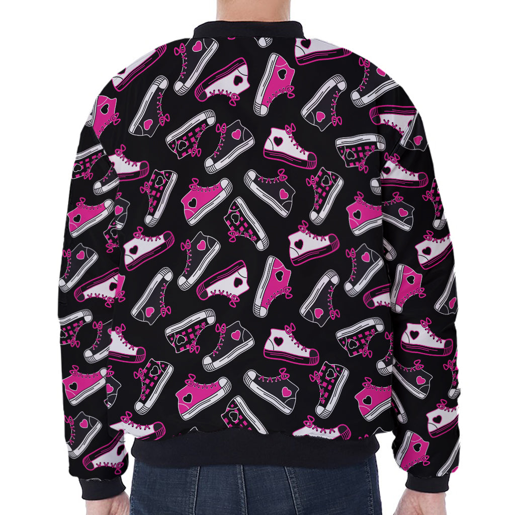 Emo Shoes Pattern Print Zip Sleeve Bomber Jacket