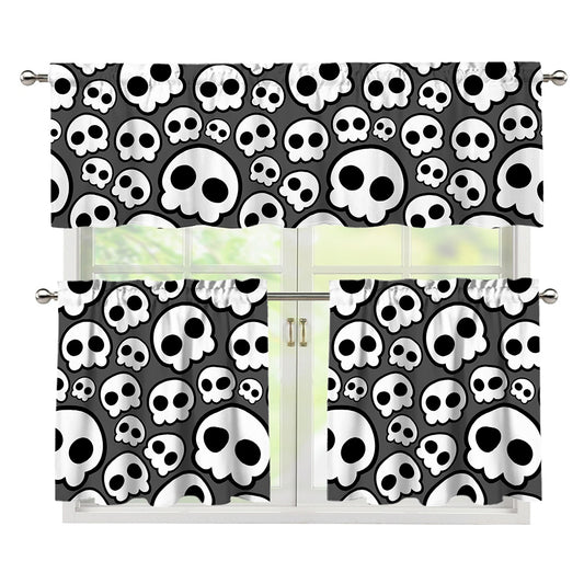 Emo Skull Pattern Print 3 Piece Kitchen Curtains
