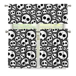Emo Skull Pattern Print 3 Piece Kitchen Curtains