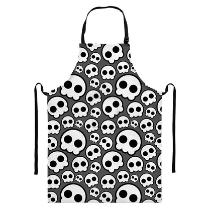Emo Skull Pattern Print Bib Apron With Pocket