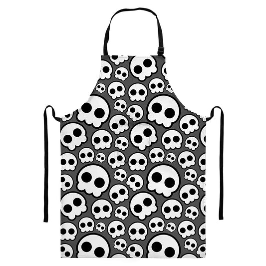 Emo Skull Pattern Print Bib Apron With Pocket