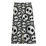 Emo Skull Pattern Print Cotton Front Slit Maxi Skirt
