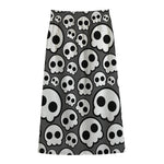 Emo Skull Pattern Print Cotton Front Slit Maxi Skirt