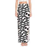 Emo Skull Pattern Print High Slit Maxi Skirt