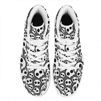 Emo Skull Pattern Print High Top Leather Sneakers