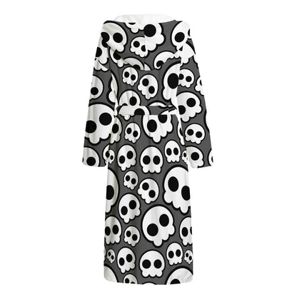 Emo Skull Pattern Print Hooded Bathrobe