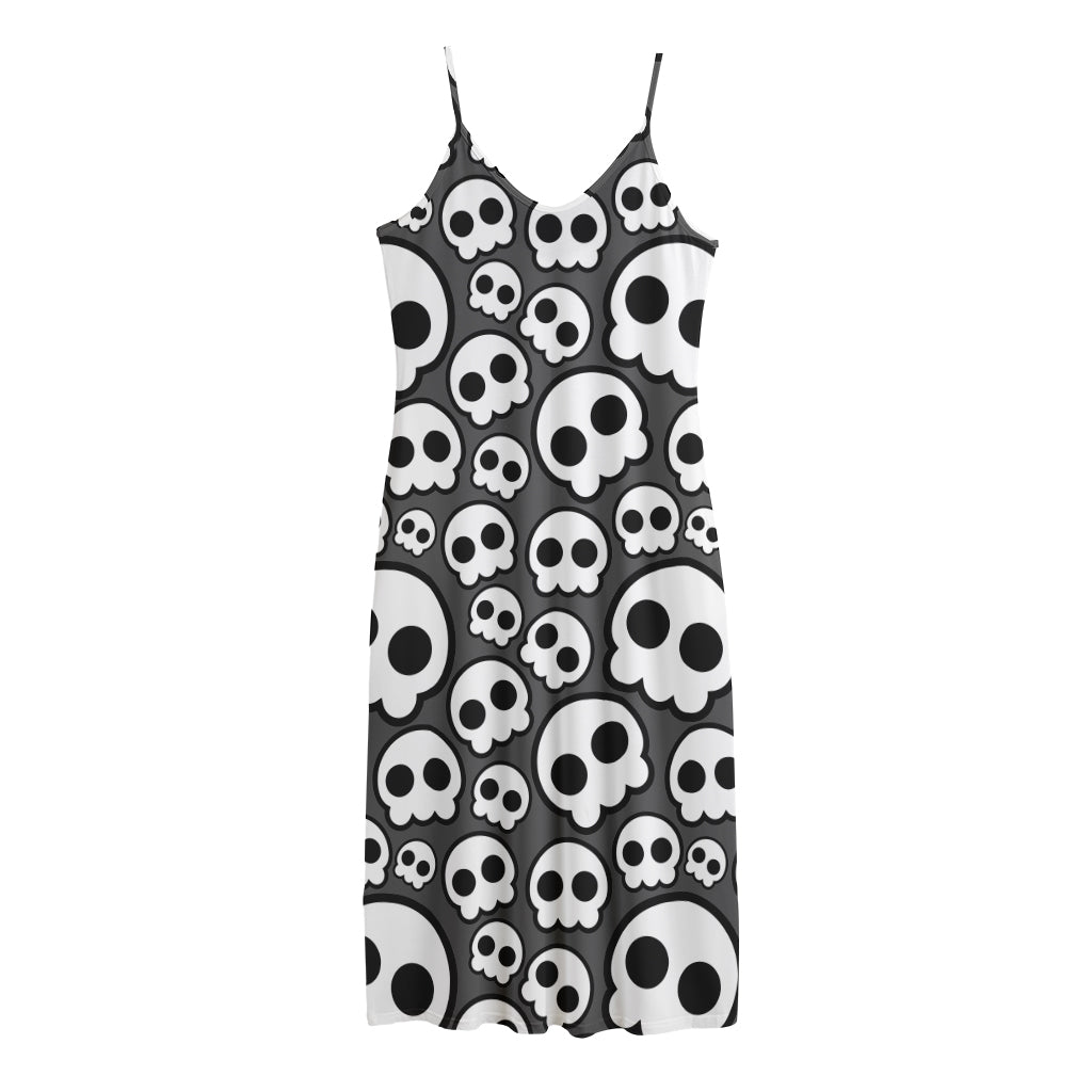 Emo Skull Pattern Print Jersey Midi Cami Dress