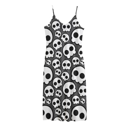Emo Skull Pattern Print Jersey Midi Cami Dress