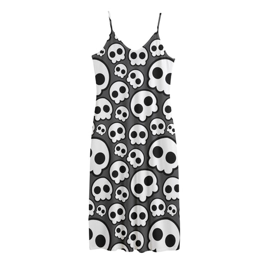 Emo Skull Pattern Print Jersey Midi Cami Dress