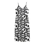 Emo Skull Pattern Print Jersey Midi Cami Dress