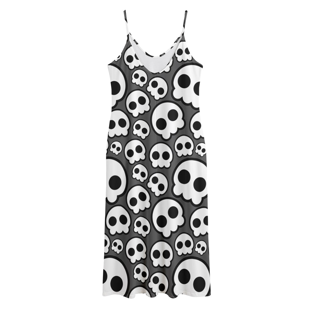Emo Skull Pattern Print Jersey Midi Cami Dress