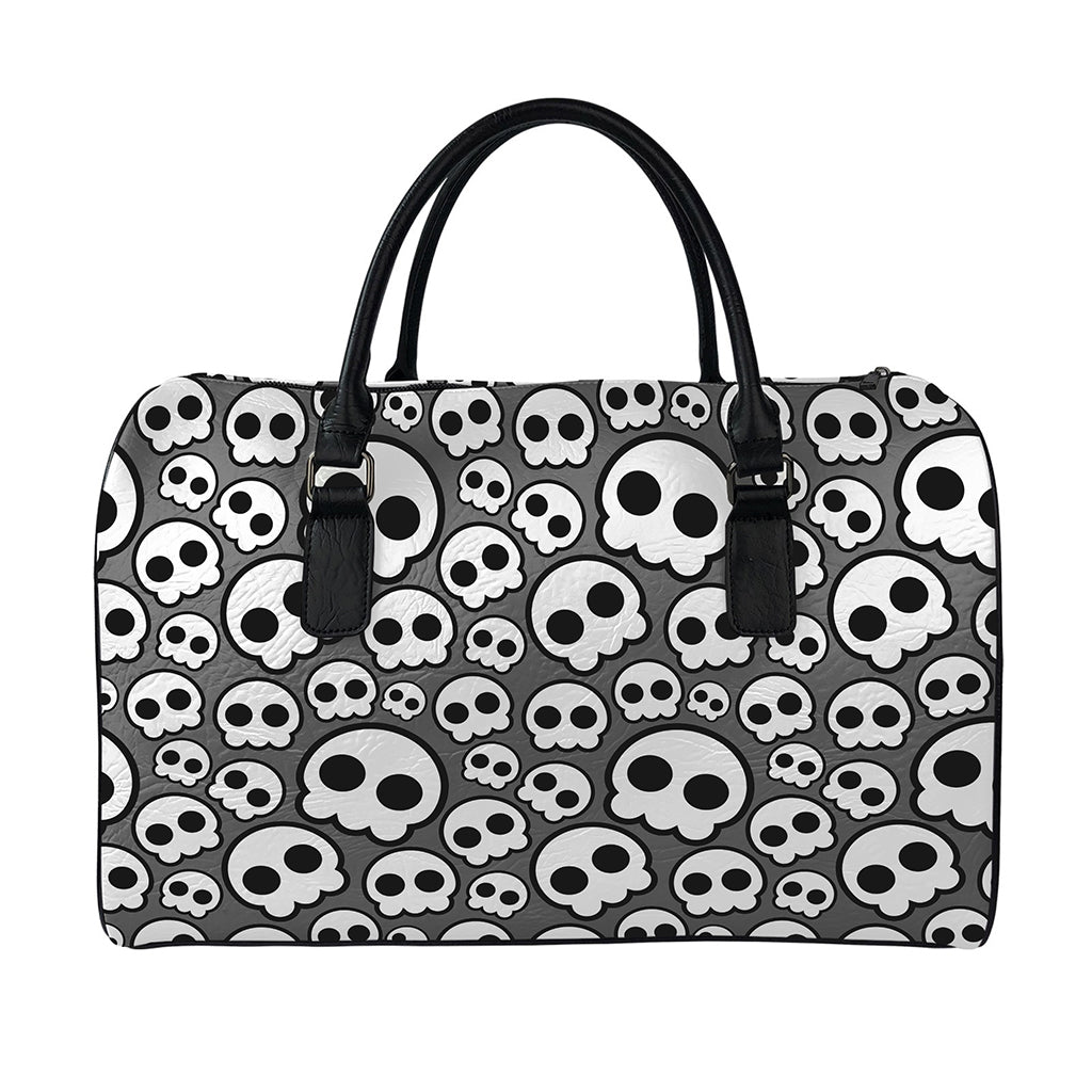 Emo Skull Pattern Print Leather Duffle Bag